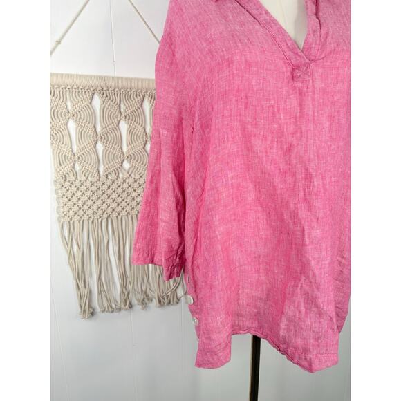Tahari 100% Linen Tunic Top Plus Size 1X Pink Side Button Hem 3/4 Sleeve - Picture 4 of 9